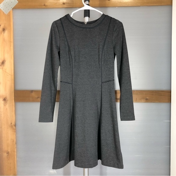 MICHAEL‎ MICHAEL KORS Grey & Black Piping Long Sleeve A-Line Dress Sz 2 - Picture 1 of 8